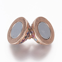 Brass Micro Pave Cubic Zirconia Magnetic Clasps with Loops&nbsp;ZIRC-L082-D-02-RG