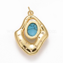 Brass Synthetic Turquoise Pendants&nbsp;KK-M229-10G