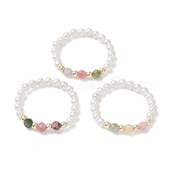 Adjustable Natural Tourmaline with Pearl Beads Finger Rings Set for Women&nbsp;RJEW-JR00991