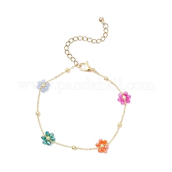 Brass Glass Flower Link Bracelets for Women&nbsp;BJEW-JB12383