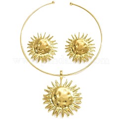 Iron & Aolly Sun Stud Earrings & Pendant Choker Necklaces Sets&nbsp;WG453E0-01