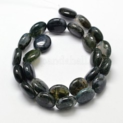 Flat Round Natural Moss Agate Bead Strands&nbsp;G-L291-11