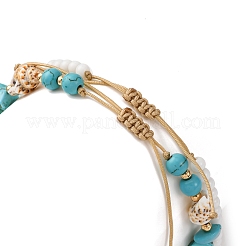 2Pcs 2 Styles Summer Beach Synthetic Turquoise & Natural Sea Shell & Glass Braided Bead Anklets&nbsp;AJEW-TA00039