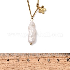 Natural Freshwater Keshi Pearl Stick & 304 Stainless Steel Flower Pendant Necklaces for Women&nbsp;NJEW-K255-55G