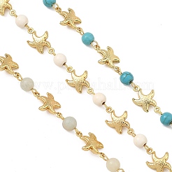 3Pcs 3 Styles Ocean Synthetic Turquoise & Natural Flower Amazonite & Synthetic Turquoise & 304 Stainless Steel Starfish Handmade Beads Chains&nbsp;AJEW-JB01655-03