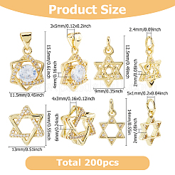 12Pcs 4 Styles Star Brass Micro Pave Clear Cubic Zirconia Charms&nbsp;KK-HS0015-03
