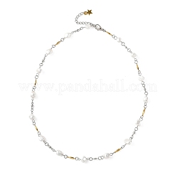 Shell Pearl Nuggets Bead & 304 Stainless Steel Oval Link Chain Necklaces&nbsp;NJEW-JN06365