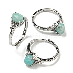 Oval Natural Gemstone Adjustable Rings&nbsp;RJEW-Q818-01P