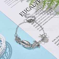 Shell & Starfish & Turtle Alloy Charm Bracelet for Women&nbsp;BJEW-JB09354