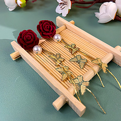 Rose with Butterfly Flocking Alloy Dangle Stud Earrings&nbsp;FS-WG3A5F5-01