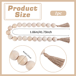 Wood Round Bead with Jute Cord Tassel Display Decorations&nbsp;HJEW-PH02453
