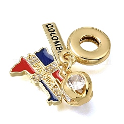 Brass Micro Pave Clear Cubic Zirconia and Enamel European Dangle Charms&nbsp;CU-CBAA556-02A