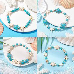 8Pcs Turtle & Starfish Synthetic Turquoise Beaded Stretch Bracelet Sets&nbsp;BJEW-SC0001-47