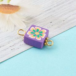 Square with Flower Polymer Clay Links Connectors&nbsp;PALLOY-JF00723