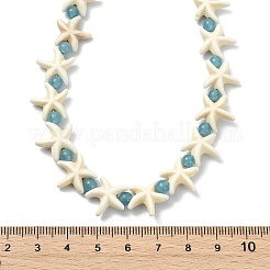 Ocean Synthetic Turquoise Starfish and Dyed Round Natural White Jade Beaded Necklaces&nbsp;NJEW-JN06201