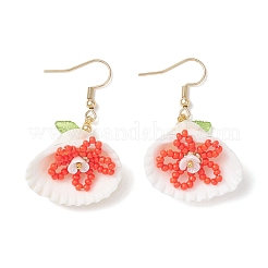 Glass Seed & Clam Shell & Resin Imitation Pearl Woven Dangle Earrings&nbsp;EJEW-MZ00659