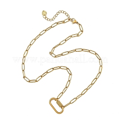 304 Stainless Steel Oval Screw Carabiner Lock Pendant Textured Paperclip Chain Necklaces&nbsp;NJEW-JN06576-02