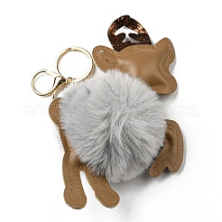 Imitation Rex Rabbit Fur & PU Leather Christmas Reindeer Pendant Keychain&nbsp;LS-KEYC-K018-02KCG-01