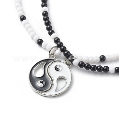 2Pcs 2 Colors Alloy Enamel Gossip/Yin Yang Matching Pendant Necklaces Set&nbsp;NJEW-JN04089
