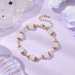 Brass & Imitation Jade Round Glass Link Bracelets for Women&nbsp;BJEW-JB10771