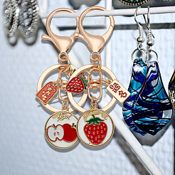 6Pcs 6 Style Fruit Alloy Enamel Pendant Keychain with Lucky Charm&nbsp;KEYC-DR0001-08