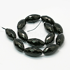Natural Black Onyx Beads Strands&nbsp;G-E039-FR2-30x15mm