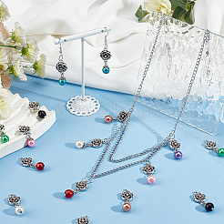 Glass Pearl & ABS Plastic Imitation Pearl Round Pendants and Tibetan Style Findings&nbsp;FIND-PH0008-86