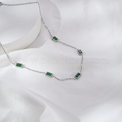 Elegant 304 Stainless Steel Pave Rectangle Green Cubic Zirconia Link Chain Necklaces for Women&nbsp;FB8248-1