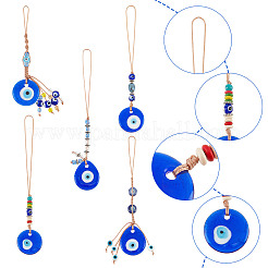 5Pcs 5 Style Handmade Glass Evil Eye Pendant Decorations&nbsp;HJEW-PH0001-47