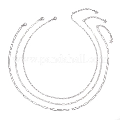 Brass & 304 Stainless Steel Paperclip Chain 3 Layer Necklaces for Women&nbsp;NJEW-JN05484