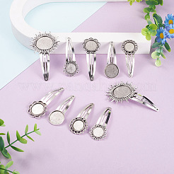 20Pcs 5 Styles Iron Snap Hair Clips with Tibetan Style Alloy Round Trays&nbsp;MAK-TA0001-45
