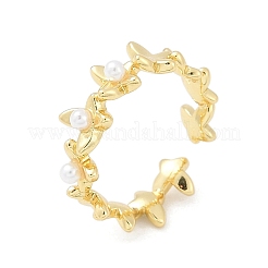 Flower Brass Open Cuff Rings for Women&nbsp;RJEW-R011-09G-01