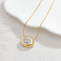 304 Stainless Steel Pave Cubic Zirconia Enamel Half Egg Pendant Necklaces&nbsp;WG1BB27-01