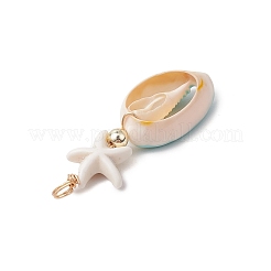 Cowrie Shell Enamel & Synthetic Turquoise Starfish Pendants&nbsp;PALLOY-JF03406-01