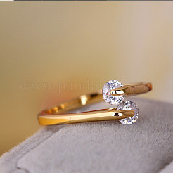 Real 18K Gold Plated Brass Cubic Zirconia Cuff Rings&nbsp;RJEW-EE0001-024C