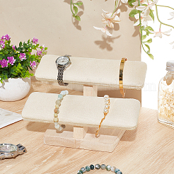 Velvet 2 Tier T-Bar Bracelet Display Stands with Wooden Base&nbsp;BDIS-WH0010-08B