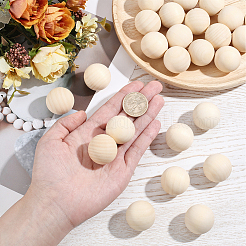 25Pcs Natural Wooden Round Ball&nbsp;WOOD-PA0001-84B