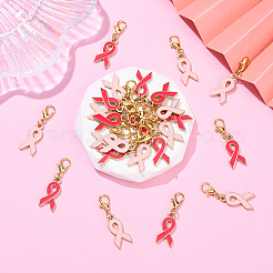 24Pcs 2 Colors October Breast Cancer Pink Awareness Ribbon Shape Alloy Enamel Pendant Decorations&nbsp;HJEW-YW00167