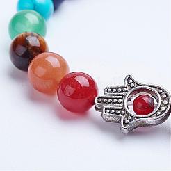 Natural Indian Agate Beaded Stretch Bracelets&nbsp;BJEW-P072-F03