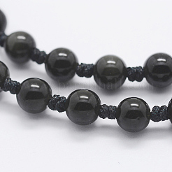 Natural Golden Sheen Obsidian Beaded Pendant Necklaces&nbsp;NJEW-E116-07