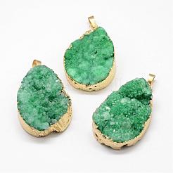 Electroplated Natural & Dyed Druzy Agate Pendants&nbsp;G-N0167-023B