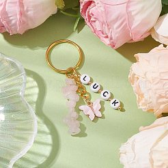 Alloy Enamel Acrylic with Natural Rose Quartz Keychain&nbsp;KEYC-JKC00806-06