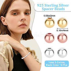 30Pcs 3 Colors 925 Sterling Silver Spacer Beads&nbsp;STER-BBC0001-30