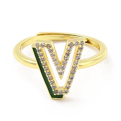 Mixed Color Enamel Initial Letter Adjustable Ring with Clear Cubic Zirconia&nbsp;RJEW-P045-01G-V