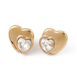 Rhinestone Double Heart Stud Earrings&nbsp;EJEW-L282-12G