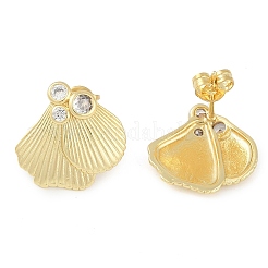 Rack Plating Shell Shape Brass Pave Clear Cubic Zirconia Stud Earrings for Women&nbsp;EJEW-Z059-07G