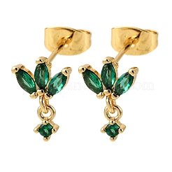 Brass Micro Pave Cubic Zirconia Horse Eye Dangle Stud Earrings&nbsp;EJEW-S280-02G