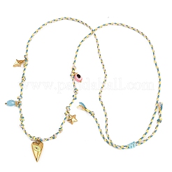 304 Stainless Steel Enamel Yellowe Eye Heart Pendant Cotton Cord Adjustable Necklaces&nbsp;NJEW-C093-03G