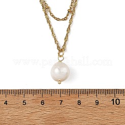 Natural Edison Pearl Potato Pendant 304 Stainless Steel Singapore Chain & Cable Chain Double Layer Necklaces for Women&nbsp;NJEW-JN06546