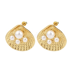 Brass Shell Shape Stud Earrings&nbsp;EJEW-S277-06G